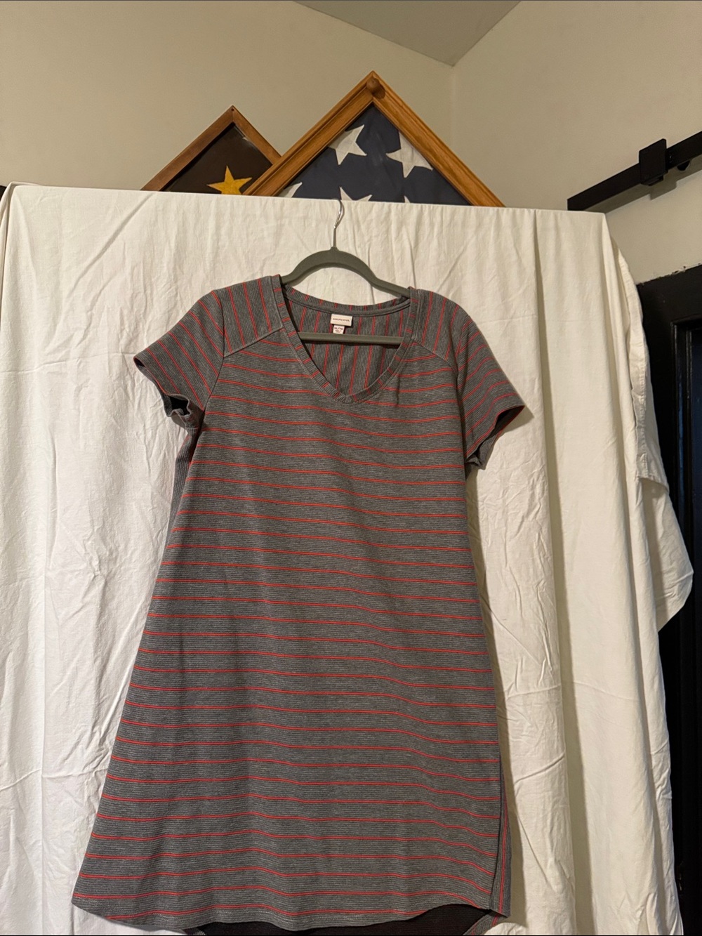 Casual Stripe V-Neck Women’s Dress in Gray and Pink
